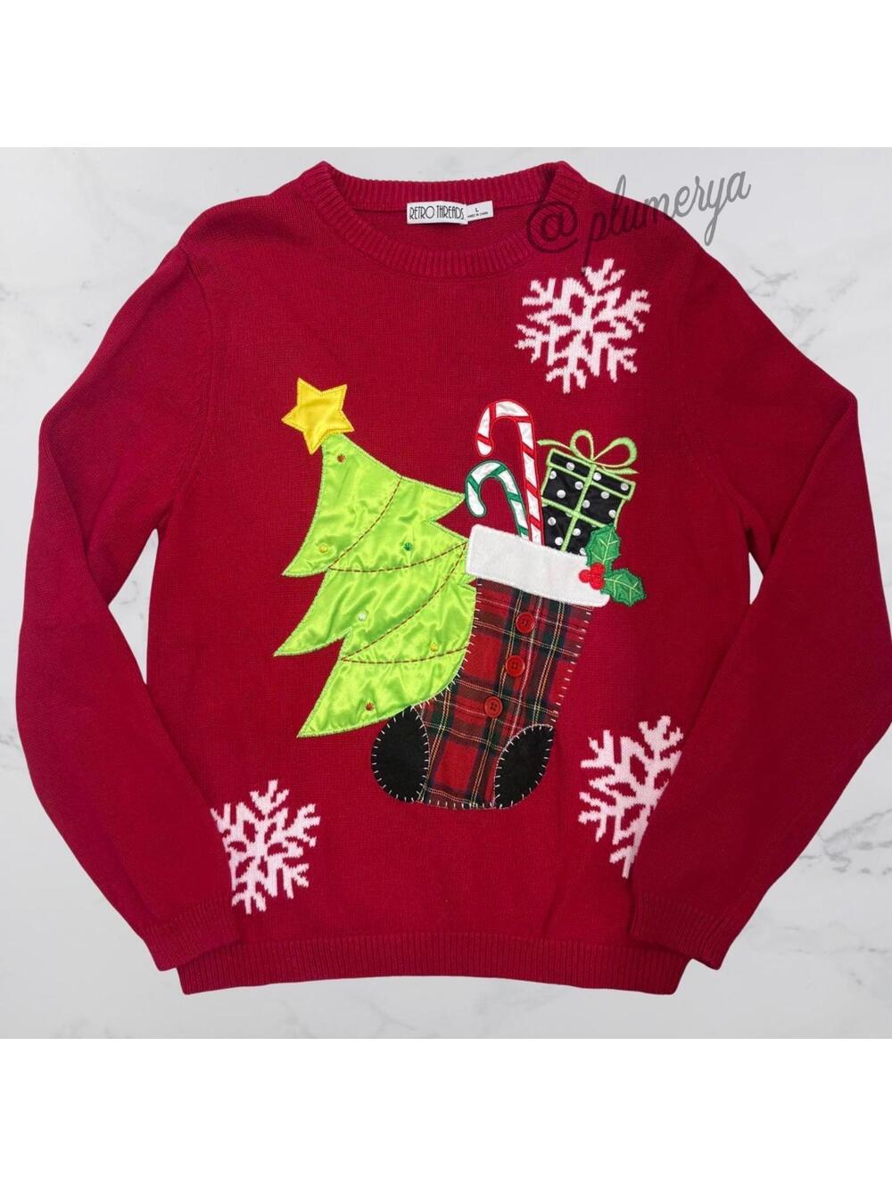 Retro Threads Ramie Cotton Women’s Holiday Christmas Cottage Sweater Size L